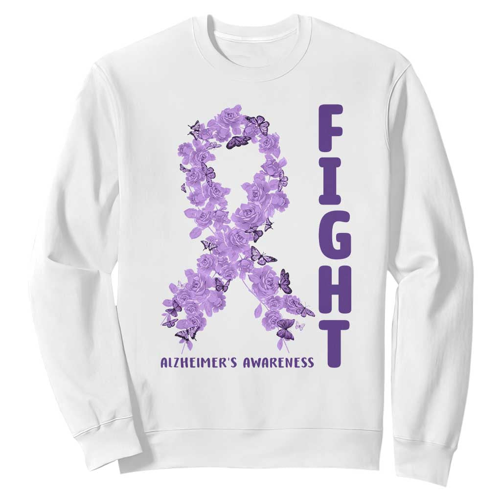 Fight Alzheimers Awareness Support Sweatshirt Purple Ribbon Floral Butterfly TS12 White Print Your Wear