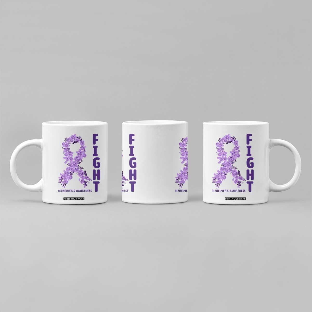 Fight Alzheimers Awareness Support Coffee Mug Purple Ribbon Floral Butterfly TS12 Print Your Wear