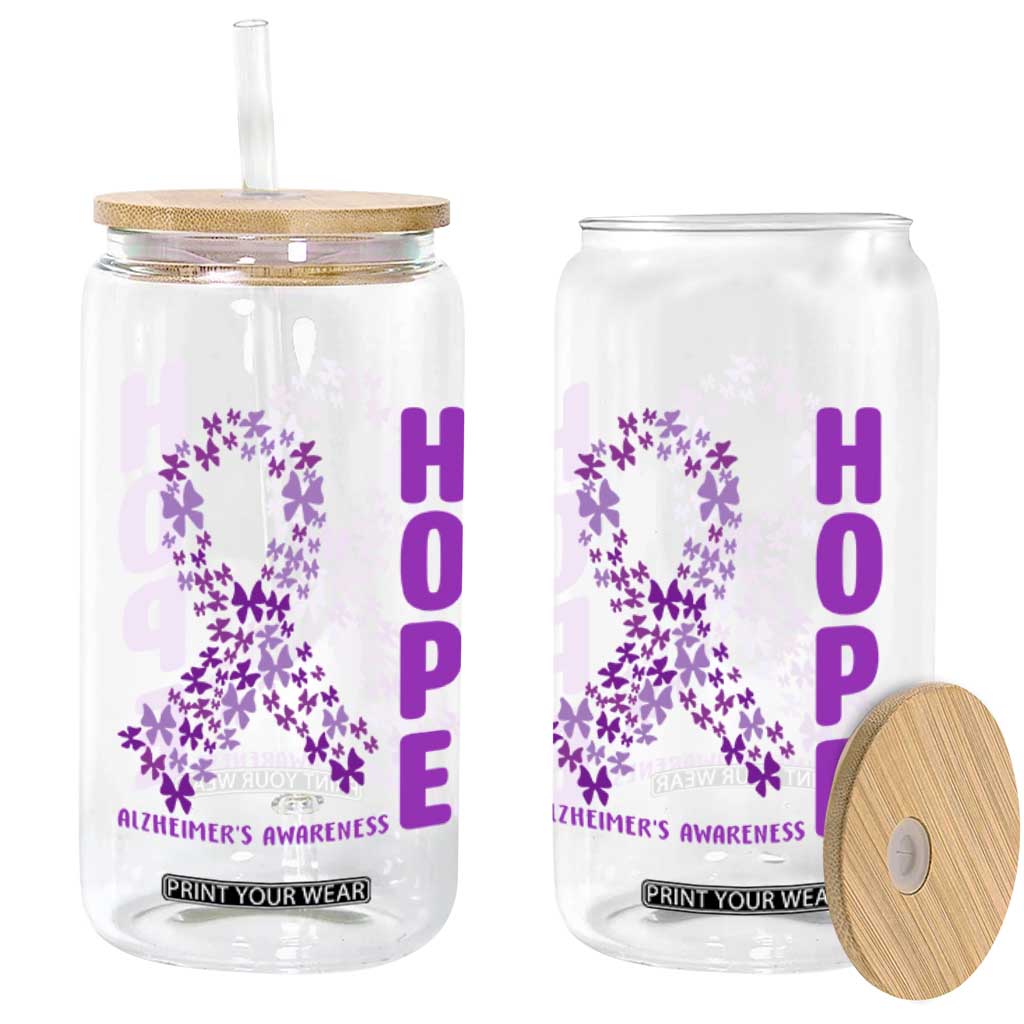 Hope Alzheimer's Awareness Purple Butterfly Ribbon Support Glass Can TS12 Print Your Wear