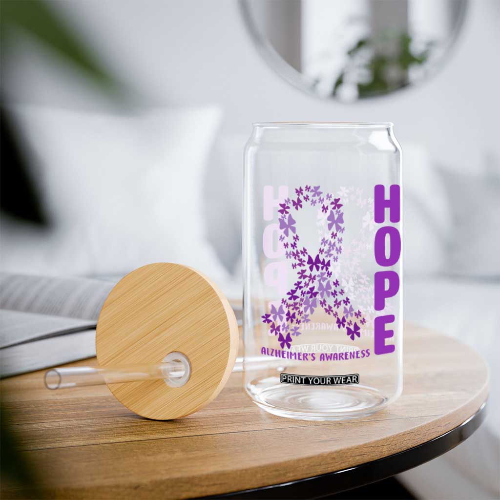Hope Alzheimer's Awareness Purple Butterfly Ribbon Support Glass Can TS12 Print Your Wear