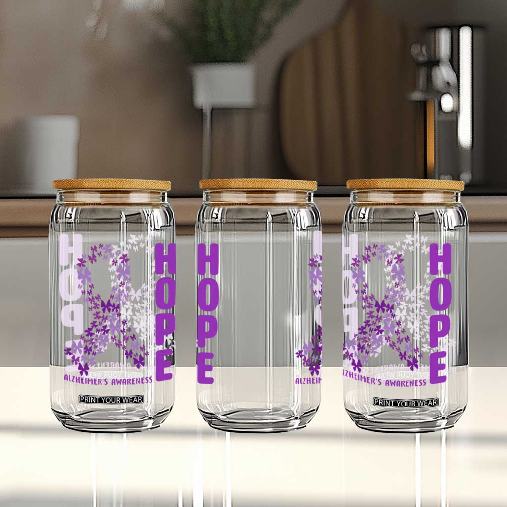 Hope Alzheimer's Awareness Purple Butterfly Ribbon Support Glass Can TS12 Print Your Wear