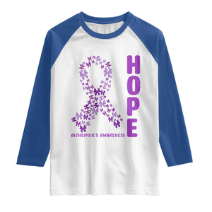 Hope Alzheimer's Awareness Purple Butterfly Ribbon Support Raglan Shirt TS12 White Royal Print Your Wear