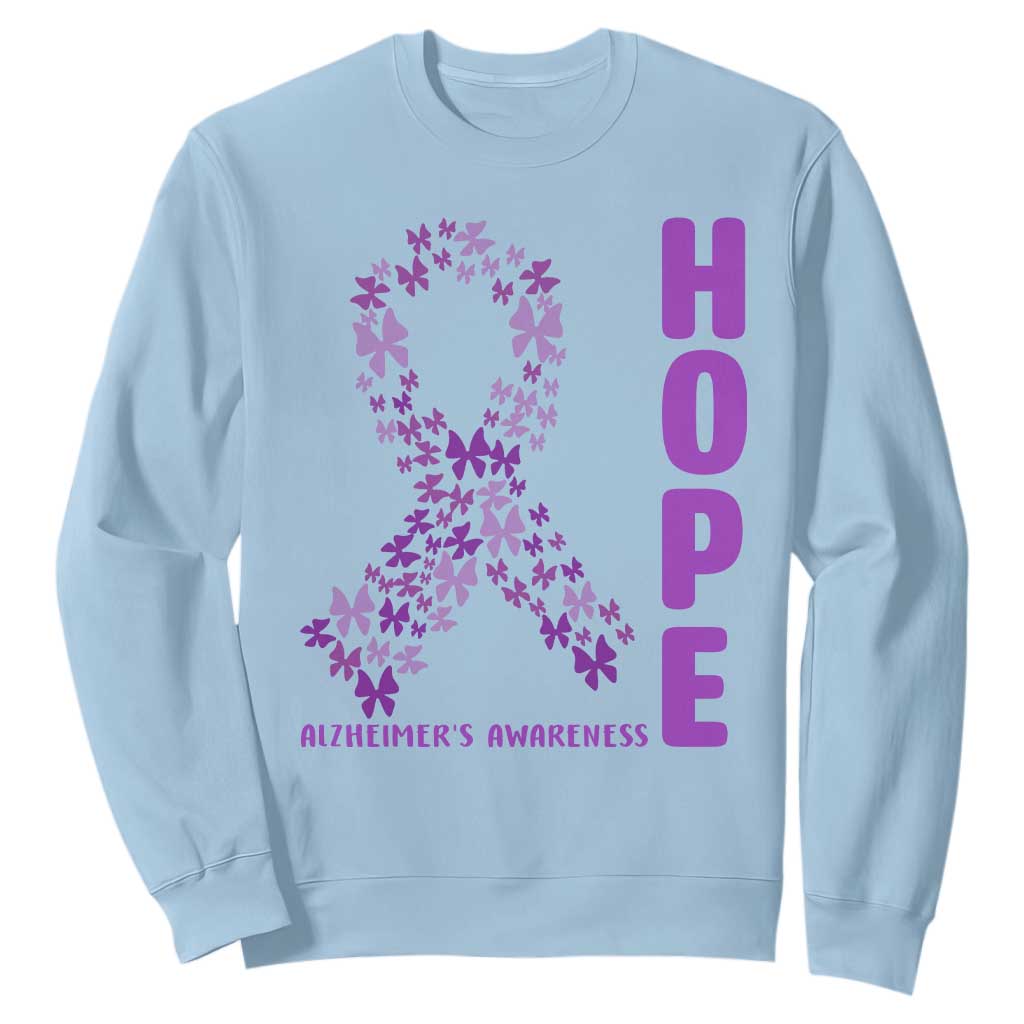 Hope Alzheimer's Awareness Purple Butterfly Ribbon Support Sweatshirt TS12 Light Blue Print Your Wear