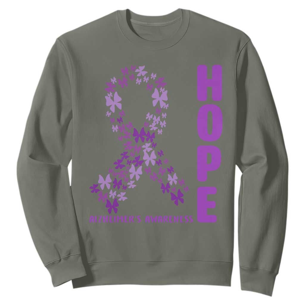 Hope Alzheimer's Awareness Purple Butterfly Ribbon Support Sweatshirt TS12 Military Green Print Your Wear