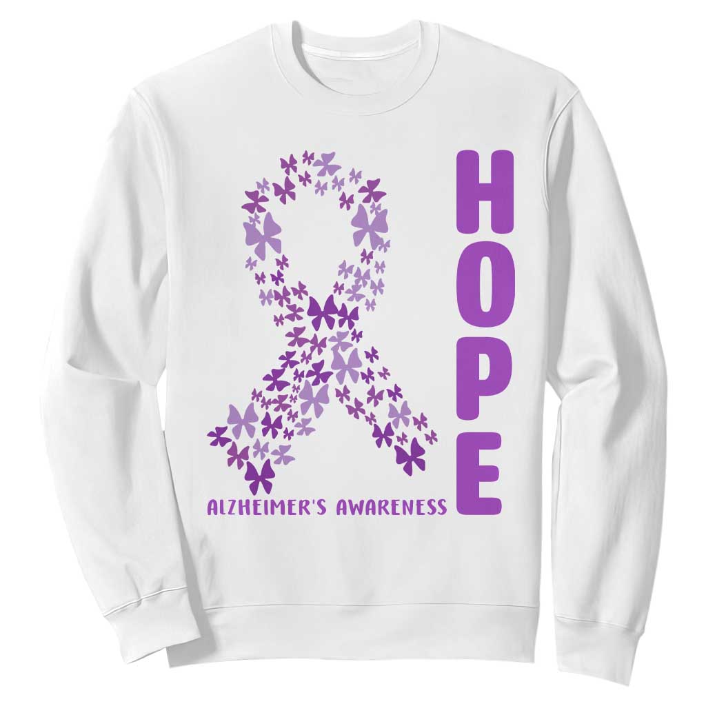 Hope Alzheimer's Awareness Purple Butterfly Ribbon Support Sweatshirt TS12 White Print Your Wear