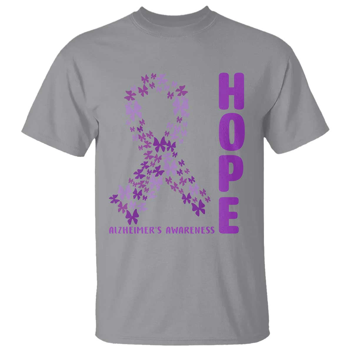 Hope Alzheimer's Awareness Purple Butterfly Ribbon Support T Shirt TS12 Sport Gray Print Your Wear