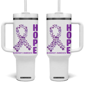 Hope Alzheimer's Awareness Purple Butterfly Ribbon Support Tumbler With Handle TS12 One Size: 40 oz White Print Your Wear