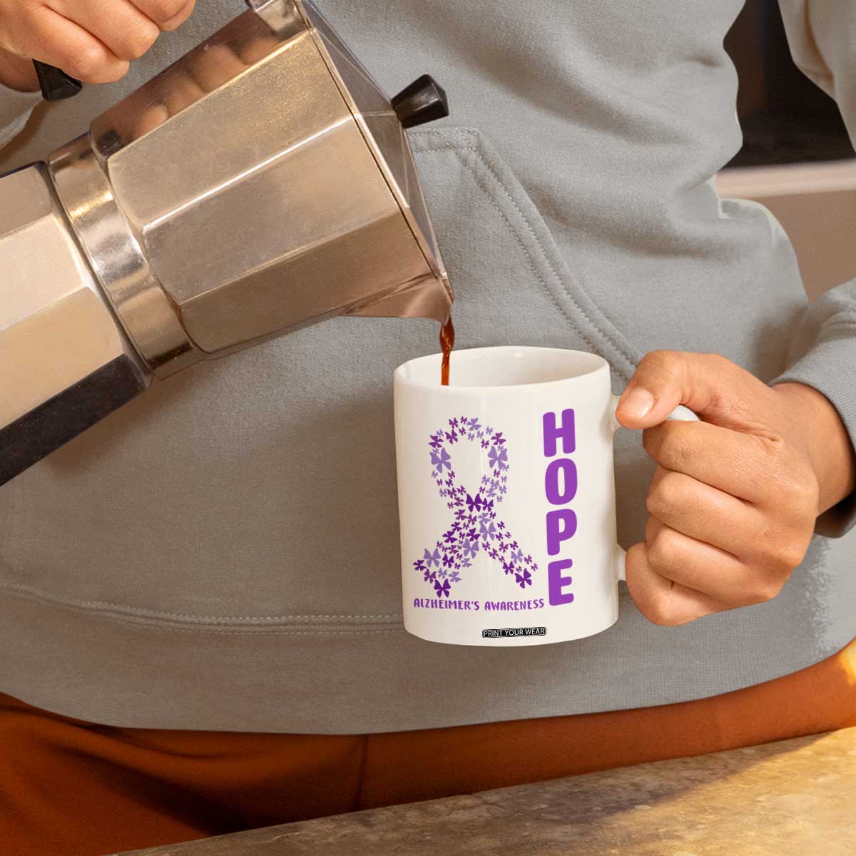Hope Alzheimer's Awareness Purple Butterfly Ribbon Support Coffee Mug TS12 Print Your Wear