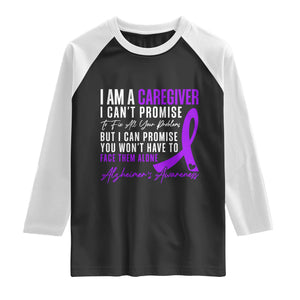 Alzheimer's Caregiver Support Raglan Shirt Purple Ribbon Hope Graphic TS12 Black White Print Your Wear