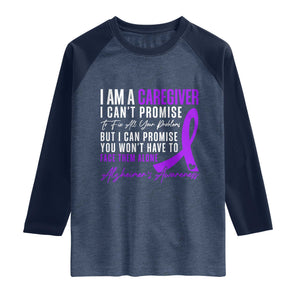 Alzheimer's Caregiver Support Raglan Shirt Purple Ribbon Hope Graphic TS12 Heather Denim Navy Print Your Wear