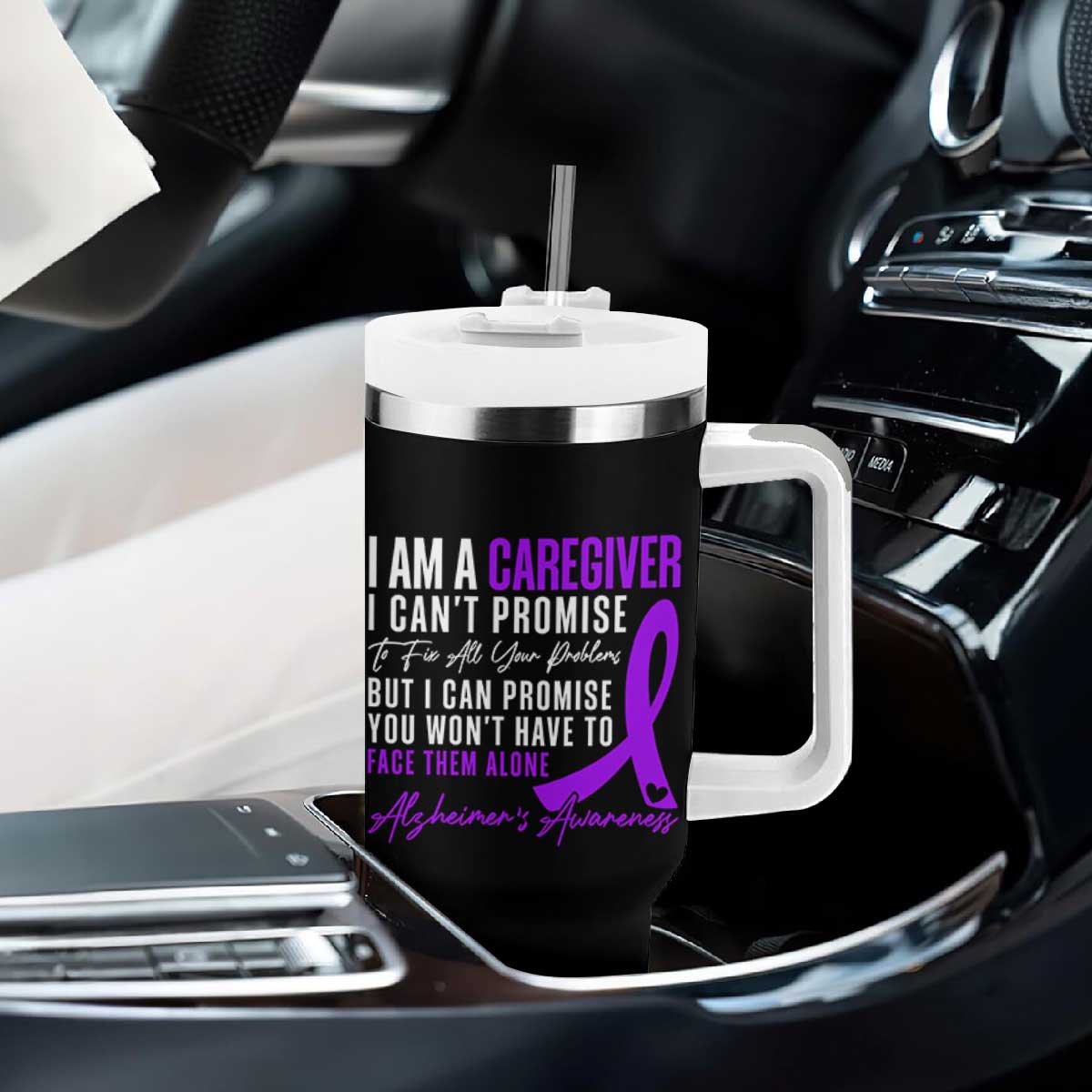 Alzheimer's Caregiver Support Tumbler With Handle Purple Ribbon Hope Graphic TS12 Print Your Wear