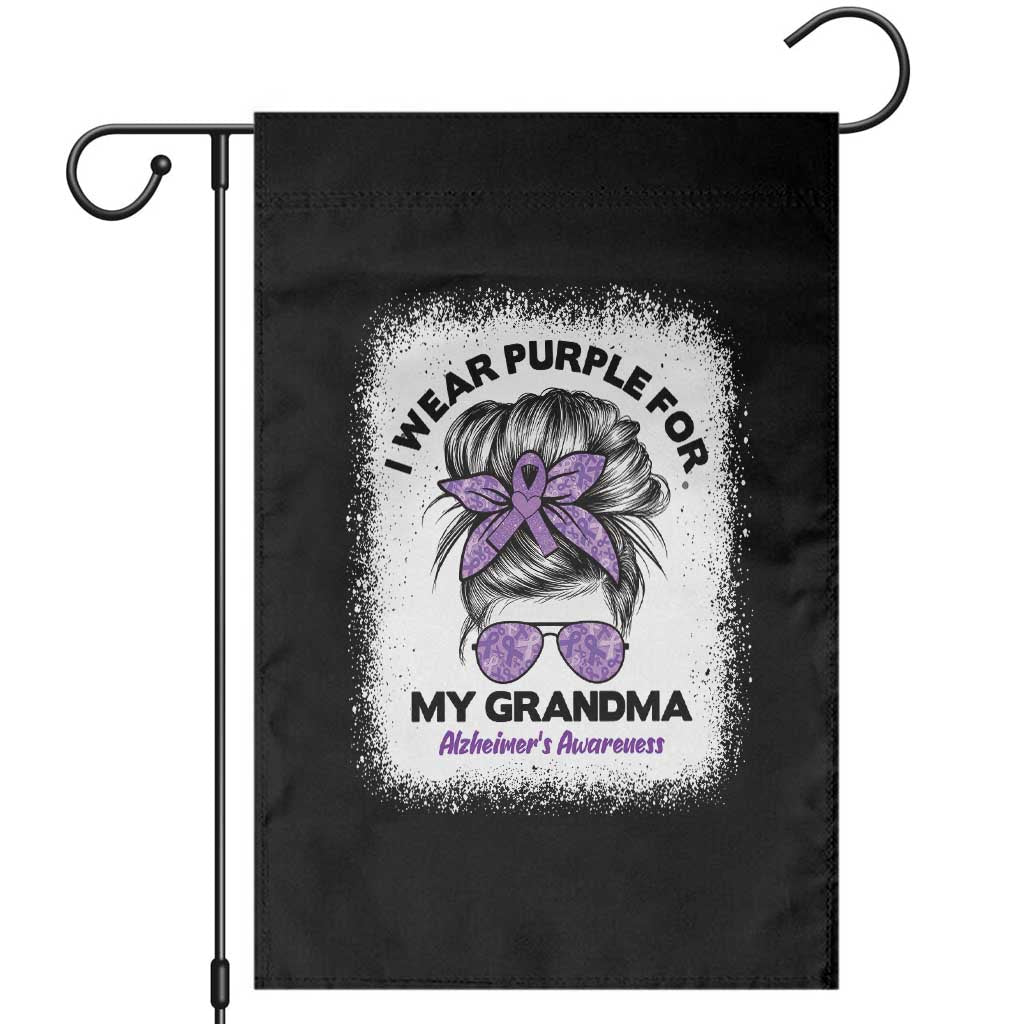 I Wear Purple For My Grandma Garden Flag Alzheimers Awareness Messy Bun Graphic TS12 Black Print Your Wear