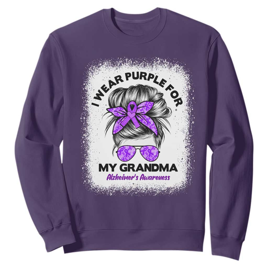 I Wear Purple For My Grandma Sweatshirt Alzheimers Awareness Messy Bun Graphic TS12 Purple Print Your Wear