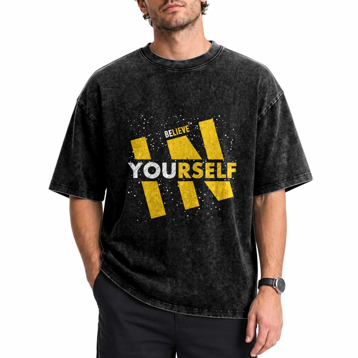 Inspirational Quote Washed Cotton T-Shirt Believe In Yourself Motivation