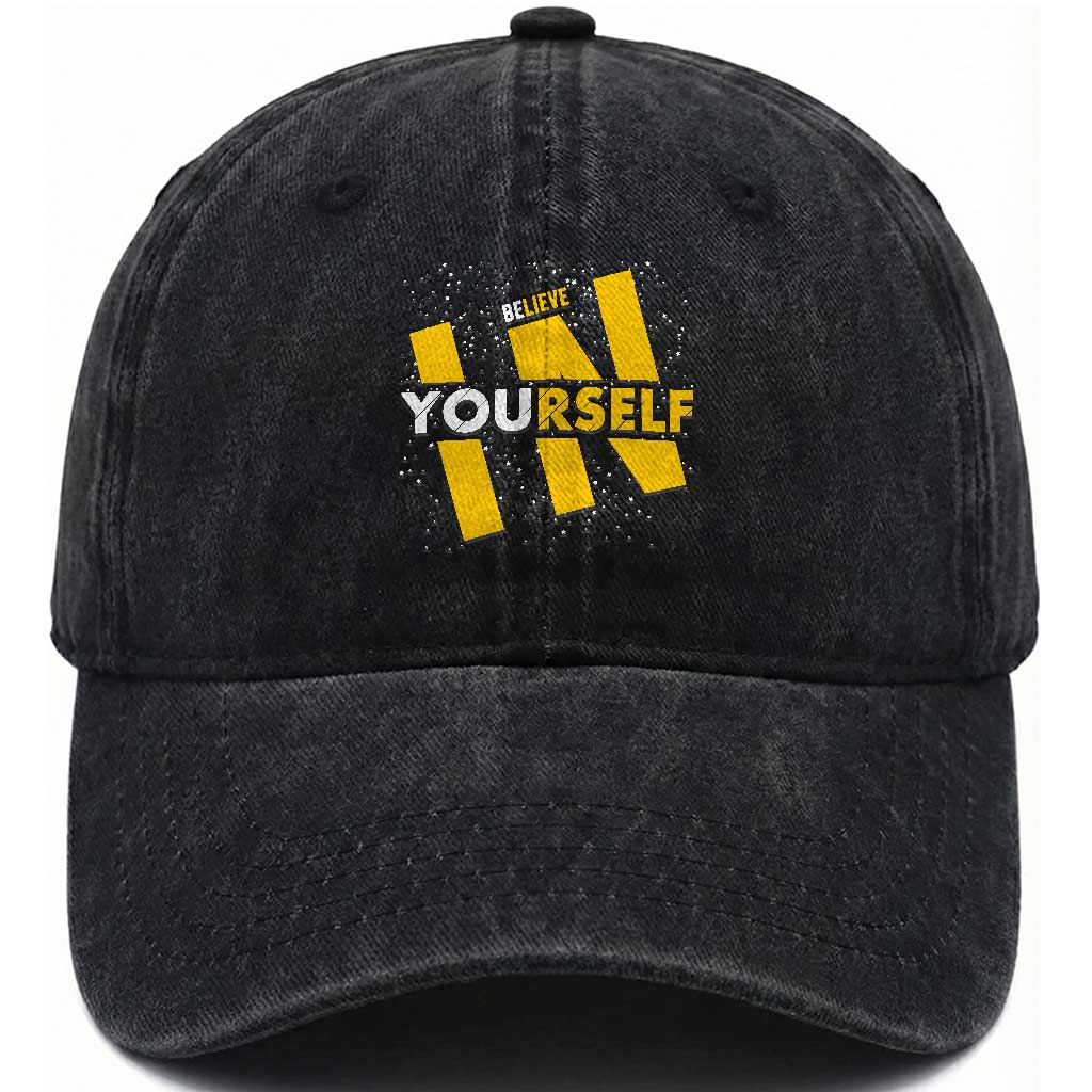 Inspirational Quote Washed Cotton Baseball Cap Believe In Yourself Motivation TS12 Print Your Wear