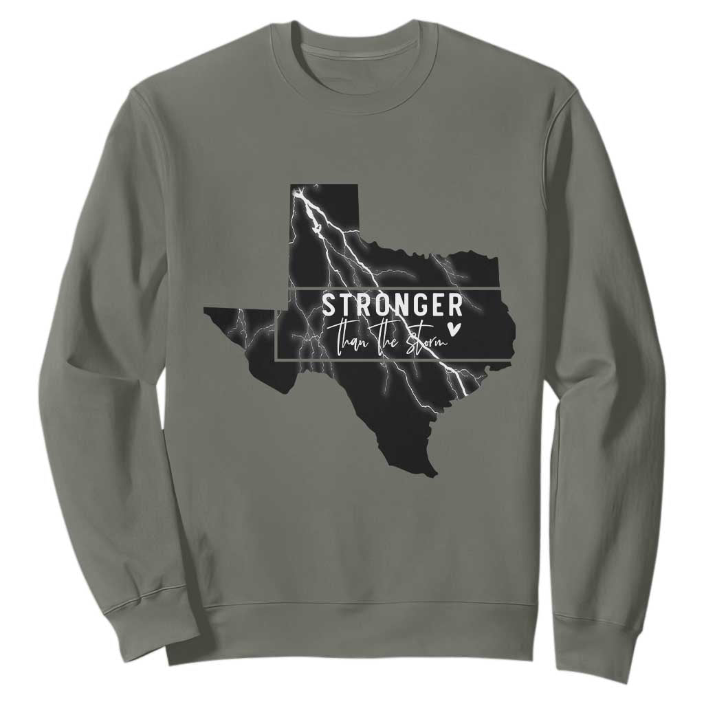 Strong Texas Sweatshirt Stronger Than The Storm Quote TS12 Military Green Print Your Wear