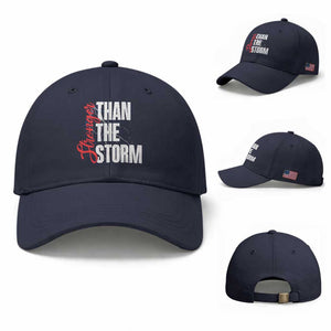Stronger Than The Storm Baseball Cap Positive Mindset Motivation TS12 Baseball Cap Universal Fit Navy Print Your Wear