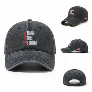 Stronger Than The Storm Washed Cotton Baseball Cap Positive Mindset Motivation TS12 Washed Cap Universal Fit Dark Gray Print Your Wear