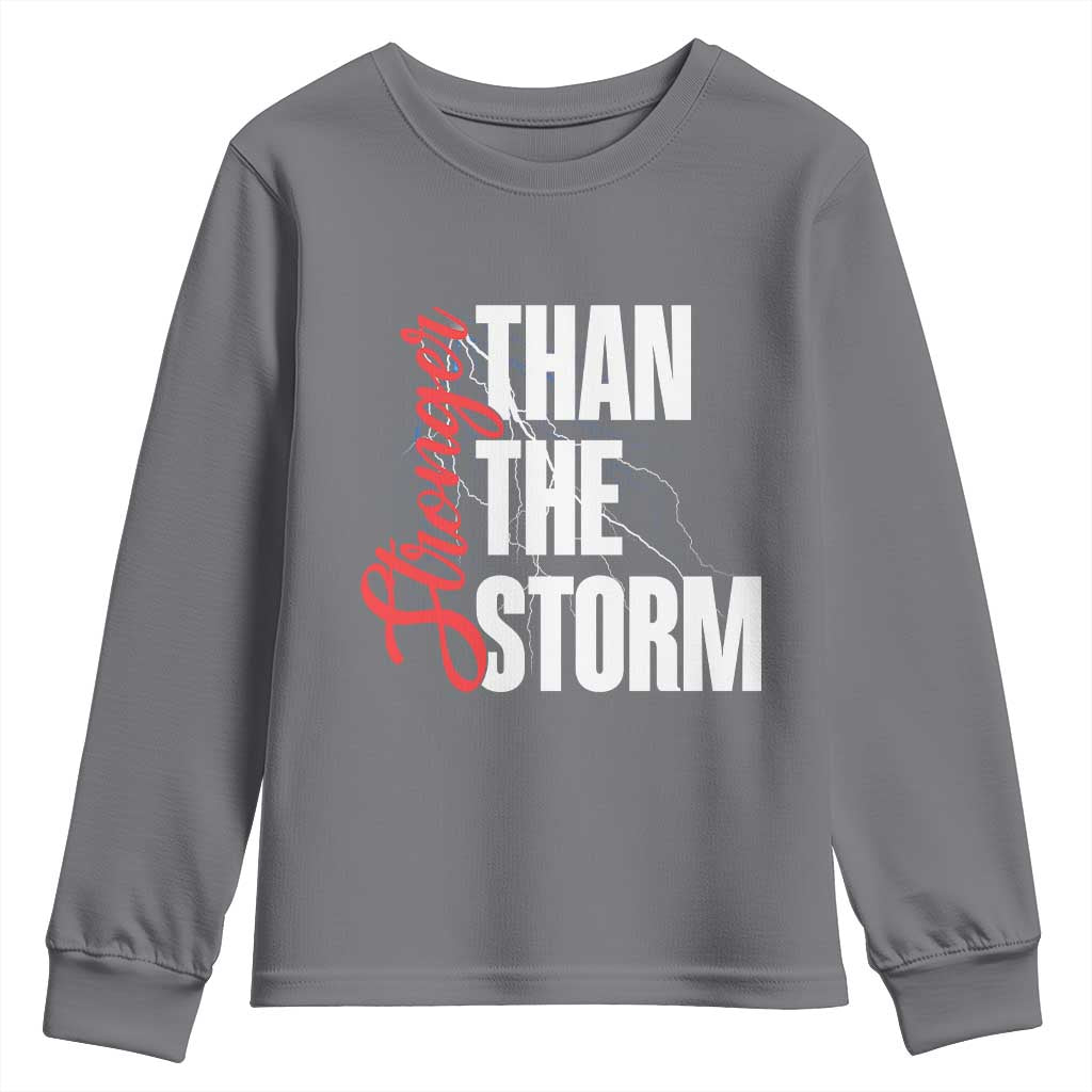 Stronger Than The Storm Youth Sweatshirt Positive Mindset Motivation TS12 Charcoal Print Your Wear