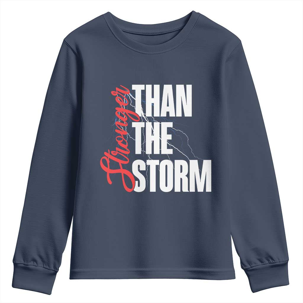 Stronger Than The Storm Youth Sweatshirt Positive Mindset Motivation TS12 Navy Print Your Wear