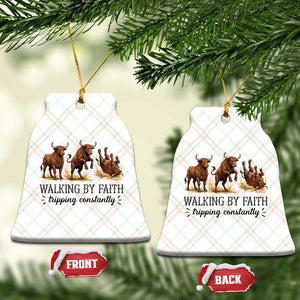 Funny Bull Western Christian Gift Ceramic Ornament Walking By Faith Tripping Constantly
