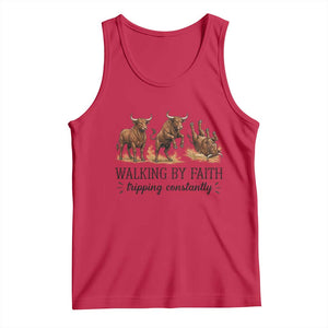 Funny Bull Western Christian Gift Tank Top Walking By Faith Tripping Constantly