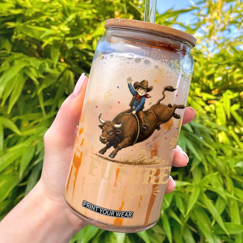 Cute Cowboy Rodeo Western Gift Glass Can Future Bull Rider