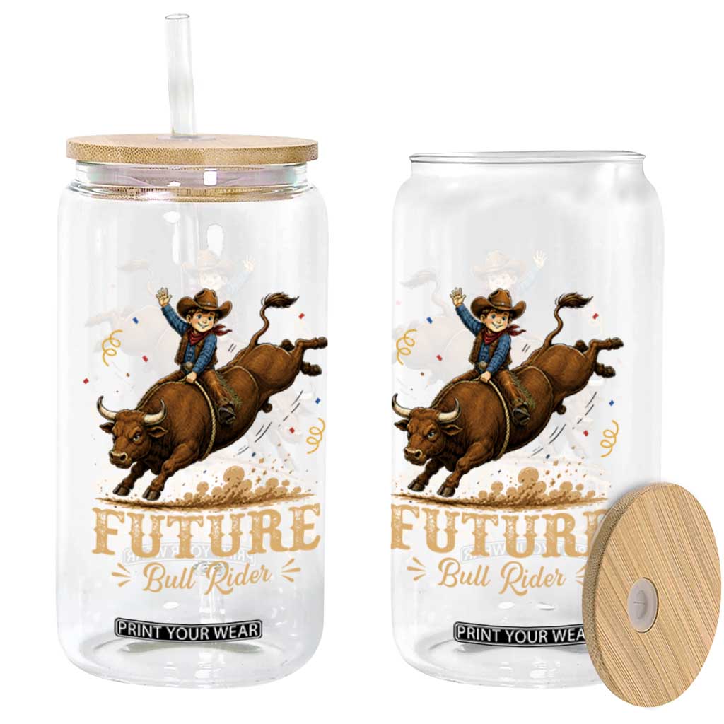 Cute Cowboy Rodeo Western Gift Glass Can Future Bull Rider