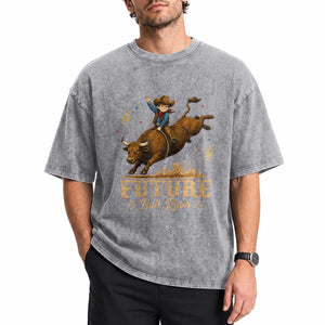 Cute Cowboy Rodeo Western Gift Washed Cotton T-Shirt Future Bull Rider