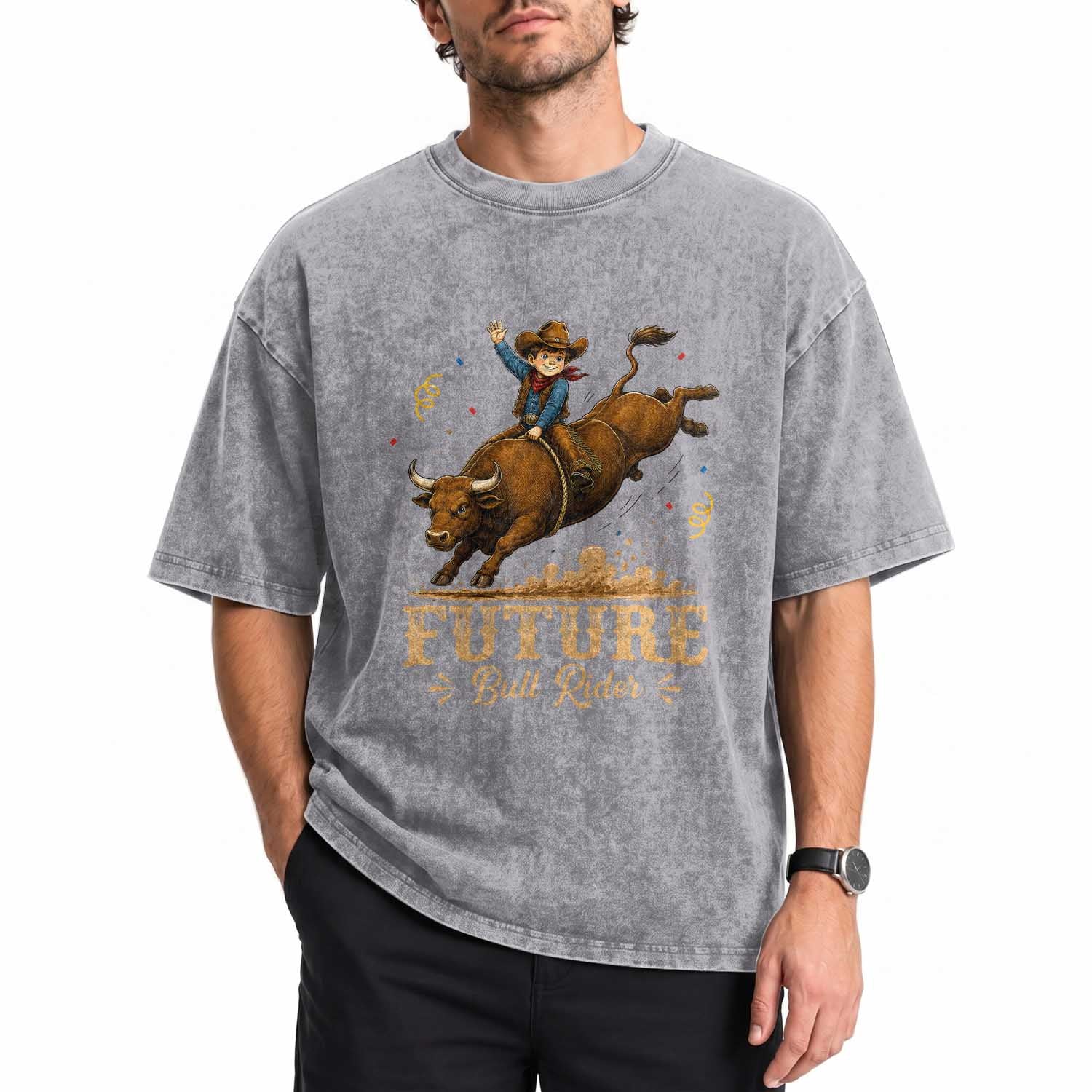 Cute Cowboy Rodeo Western Gift Washed Cotton T-Shirt Future Bull Rider