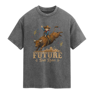 Cute Cowboy Rodeo Western Gift Washed Cotton T-Shirt Future Bull Rider