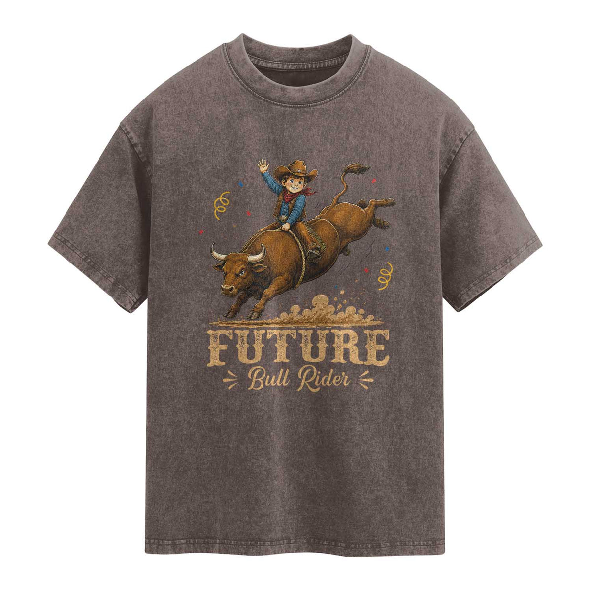 Cute Cowboy Rodeo Western Gift Washed Cotton T-Shirt Future Bull Rider