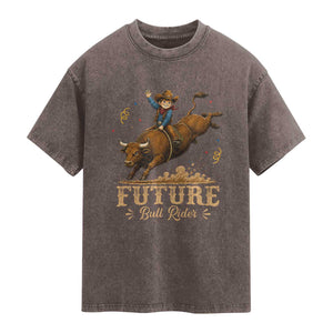 Cute Cowboy Rodeo Western Gift Washed Cotton T-Shirt Future Bull Rider