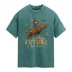 Cute Cowboy Rodeo Western Gift Washed Cotton T-Shirt Future Bull Rider