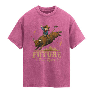 Cute Cowboy Rodeo Western Gift Washed Cotton T-Shirt Future Bull Rider