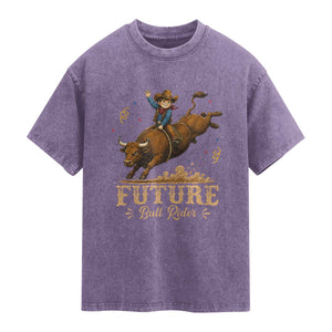 Cute Cowboy Rodeo Western Gift Washed Cotton T-Shirt Future Bull Rider