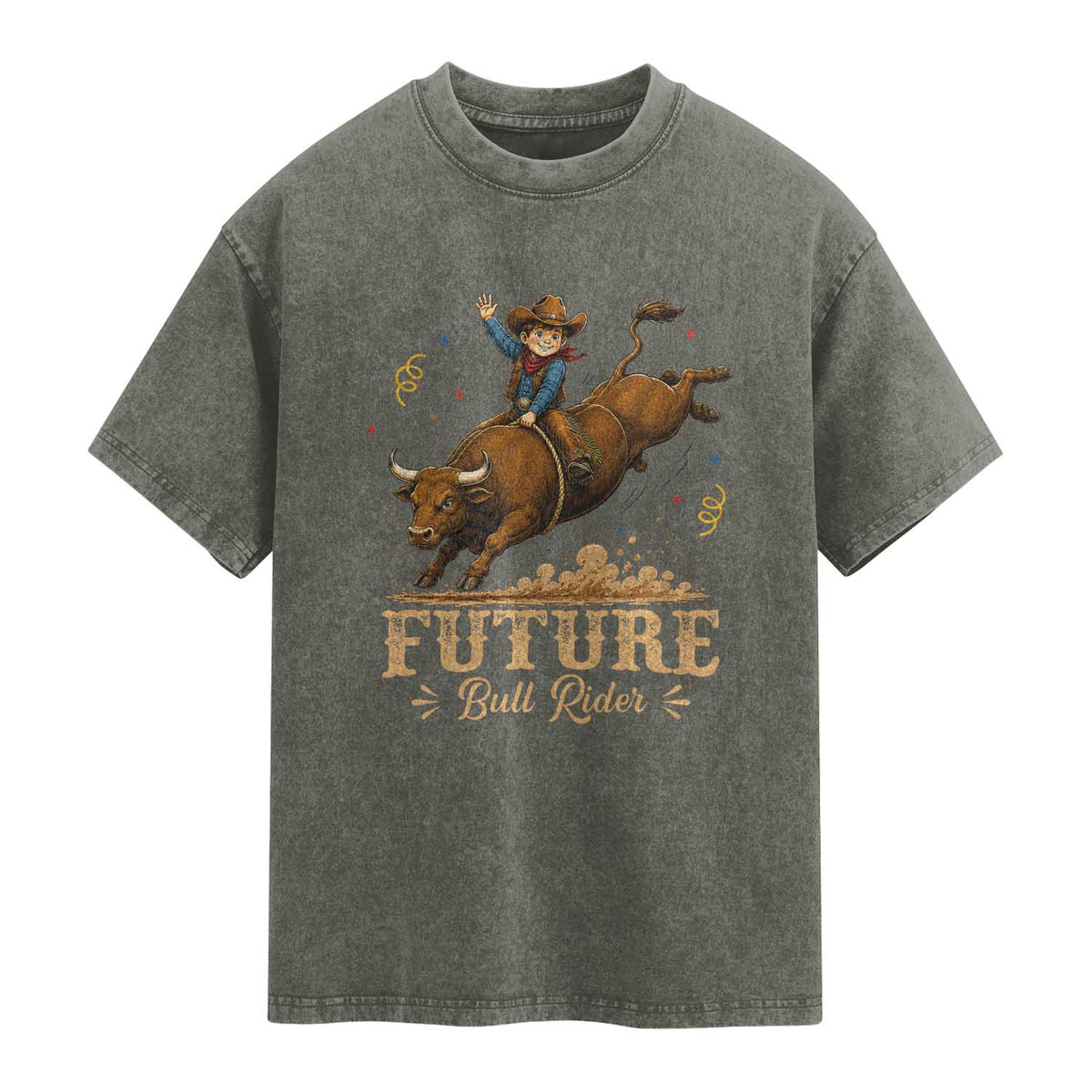 Cute Cowboy Rodeo Western Gift Washed Cotton T-Shirt Future Bull Rider