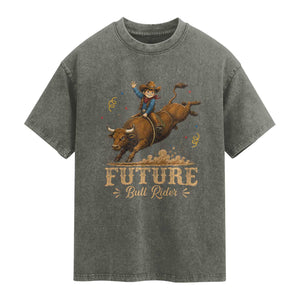 Cute Cowboy Rodeo Western Gift Washed Cotton T-Shirt Future Bull Rider