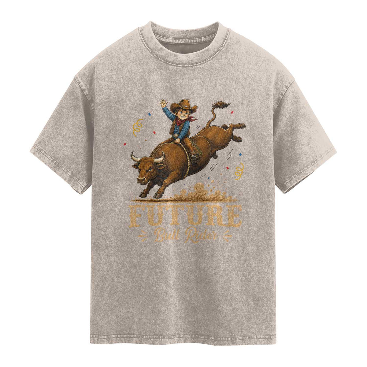 Cute Cowboy Rodeo Western Gift Washed Cotton T-Shirt Future Bull Rider