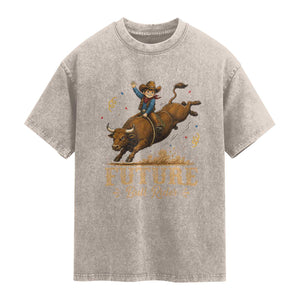 Cute Cowboy Rodeo Western Gift Washed Cotton T-Shirt Future Bull Rider