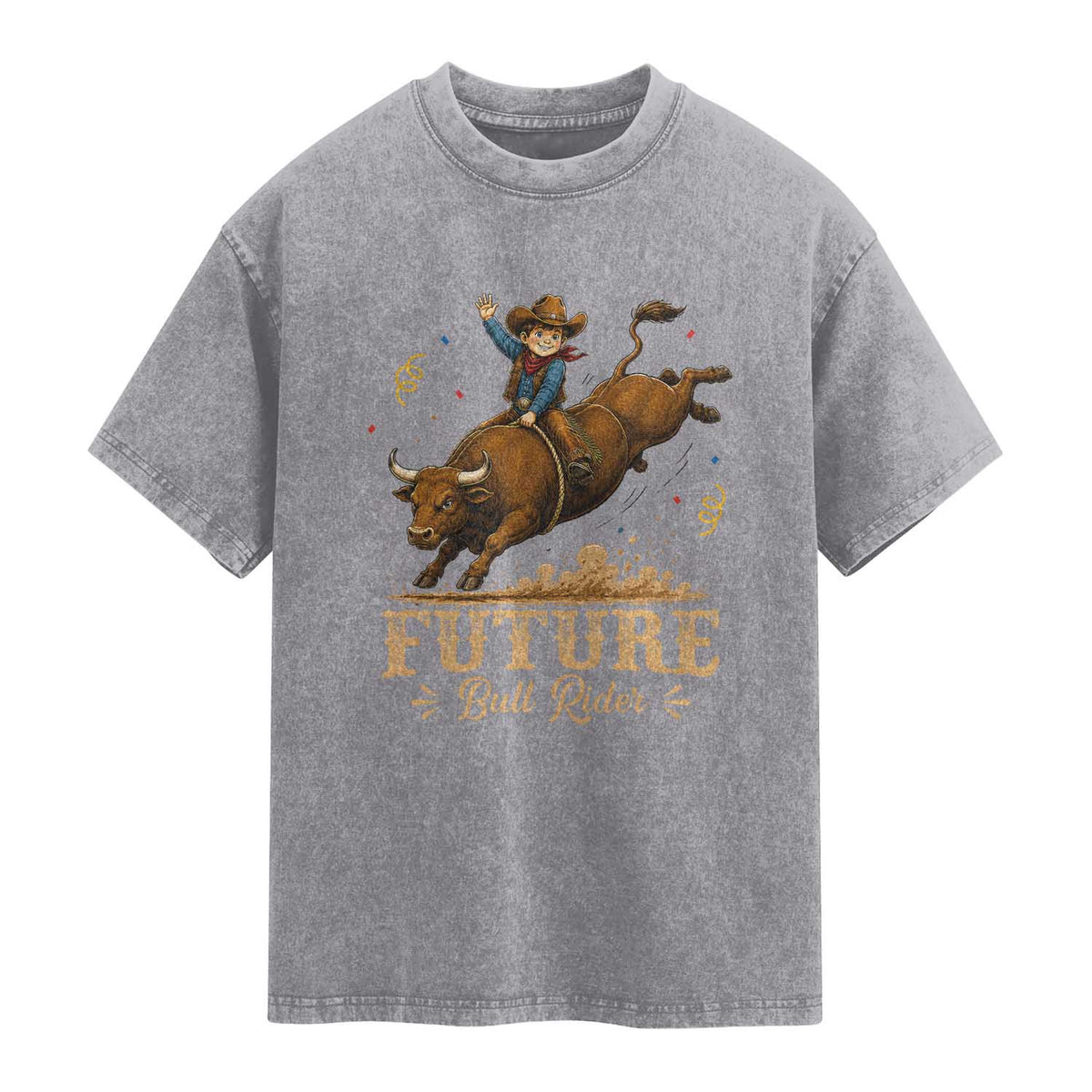 Cute Cowboy Rodeo Western Gift Washed Cotton T-Shirt Future Bull Rider