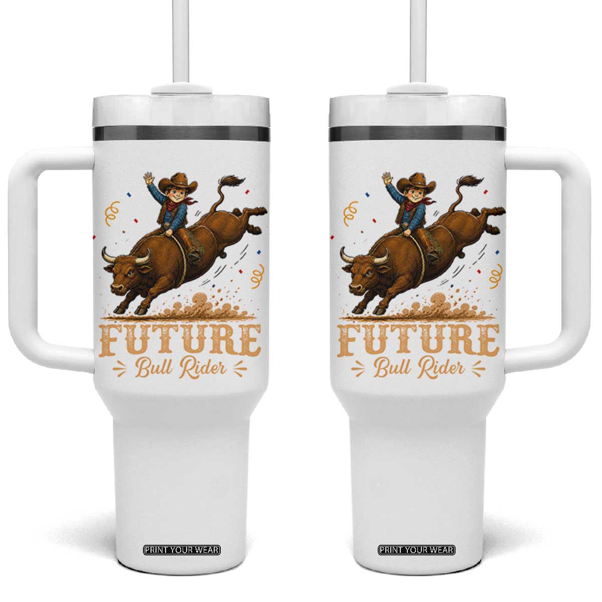 Cute Cowboy Rodeo Western Gift Tumbler With Handle Future Bull Rider