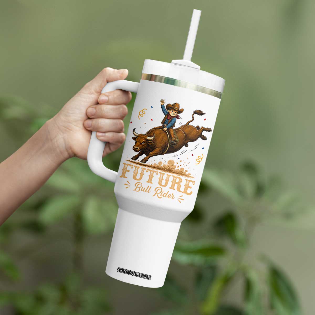 Cute Cowboy Rodeo Western Gift Tumbler With Handle Future Bull Rider