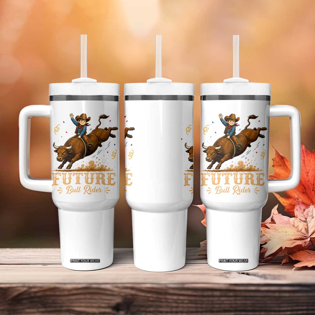 Cute Cowboy Rodeo Western Gift Tumbler With Handle Future Bull Rider