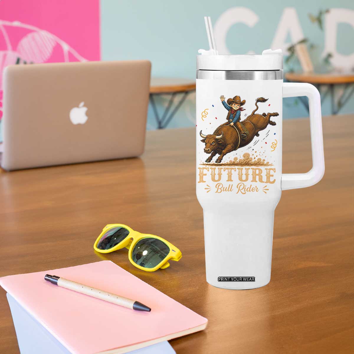 Cute Cowboy Rodeo Western Gift Tumbler With Handle Future Bull Rider