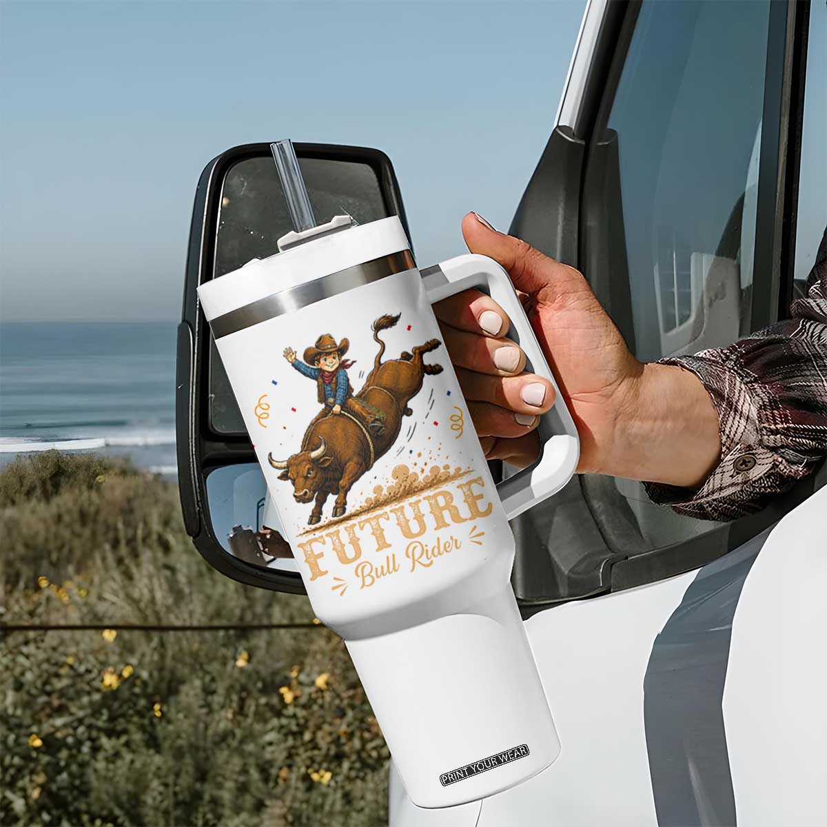 Cute Cowboy Rodeo Western Gift Tumbler With Handle Future Bull Rider