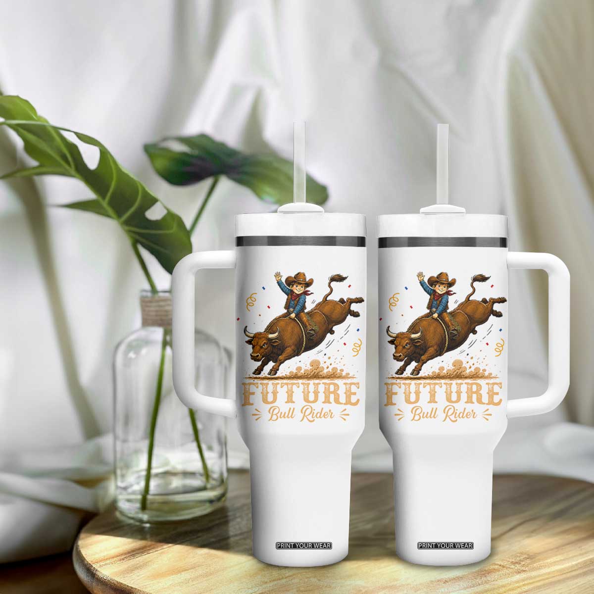 Cute Cowboy Rodeo Western Gift Tumbler With Handle Future Bull Rider
