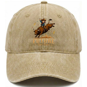 Cute Cowboy Rodeo Western Gift Washed Cotton Baseball Cap Future Bull Rider