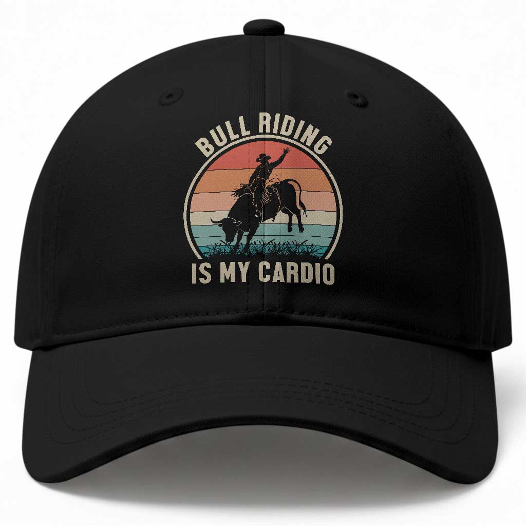 Vintage Cowboy Bucking Bull Gift Baseball Cap Bull Riding Is My Cardio