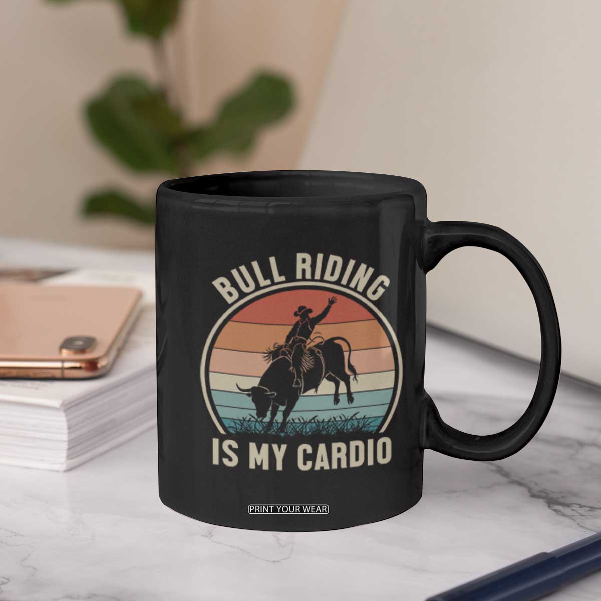 Vintage Cowboy Bucking Bull Gift Coffee Mug Bull Riding Is My Cardio
